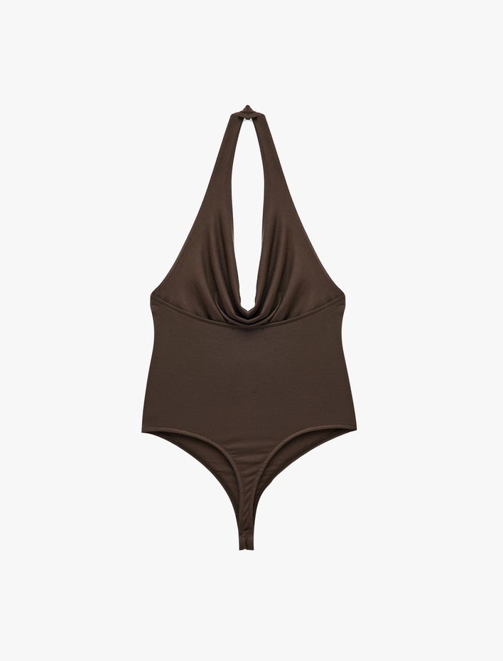  Sırt Dekolteli Degaje Yaka Bodysuit