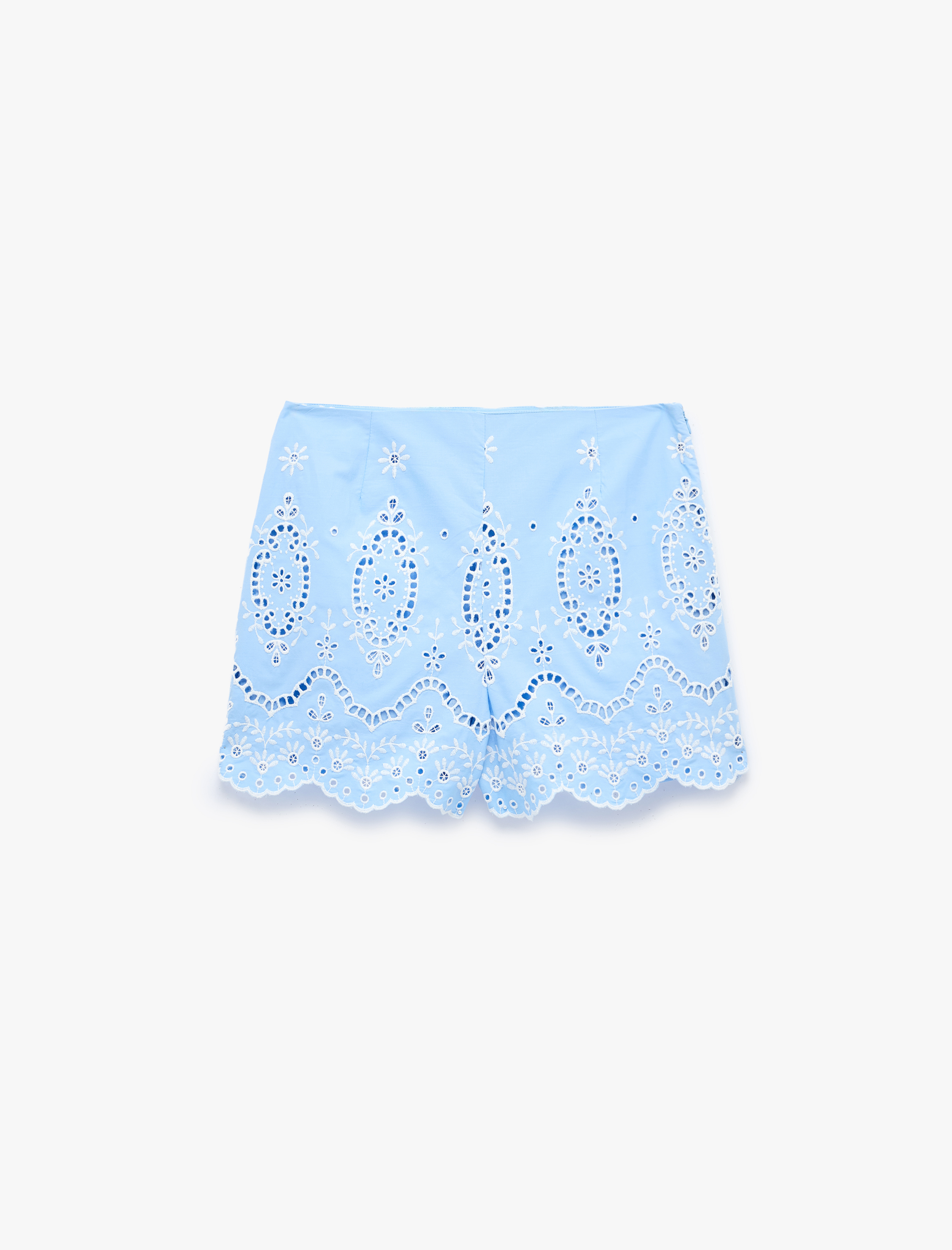  Pamuklu Slim Fit Floral Dokulu Brodeli Mini Mikro Şort