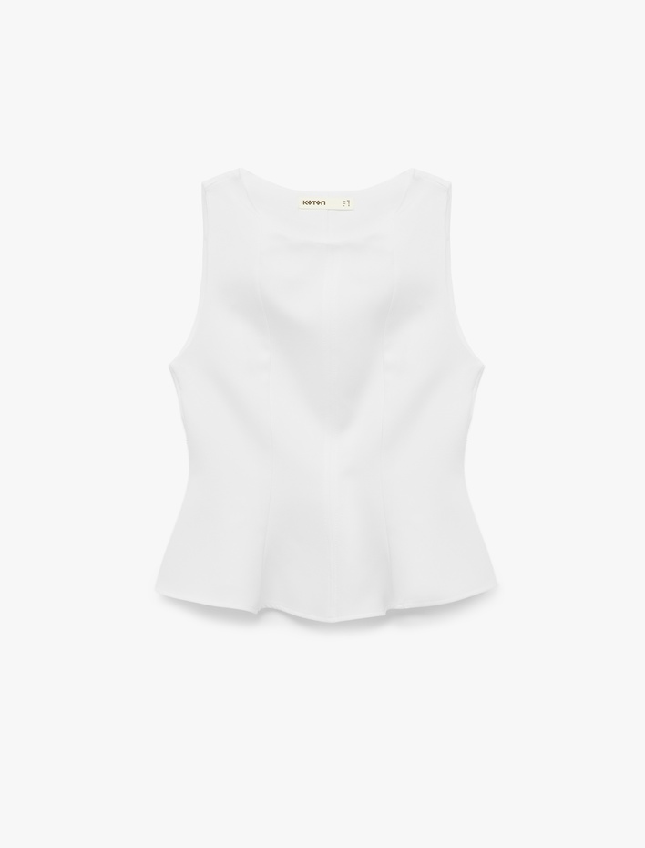  Slim Fit Kolsuz Bisiklet Yaka Peplum Bluz