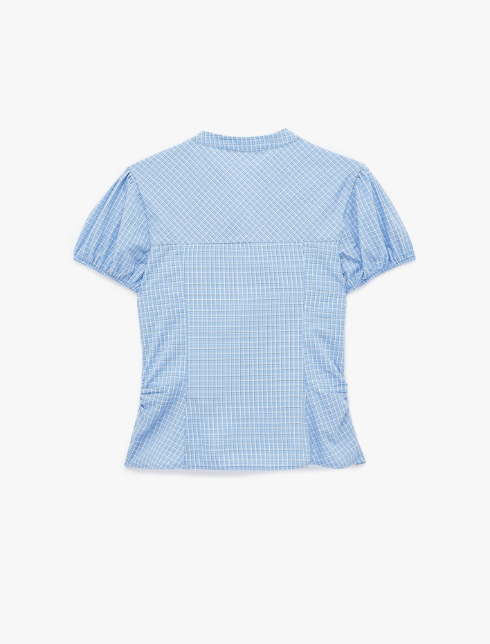  Pamuklu Slim Fit Poplin Balon Kollu V Yaka Gömlek
