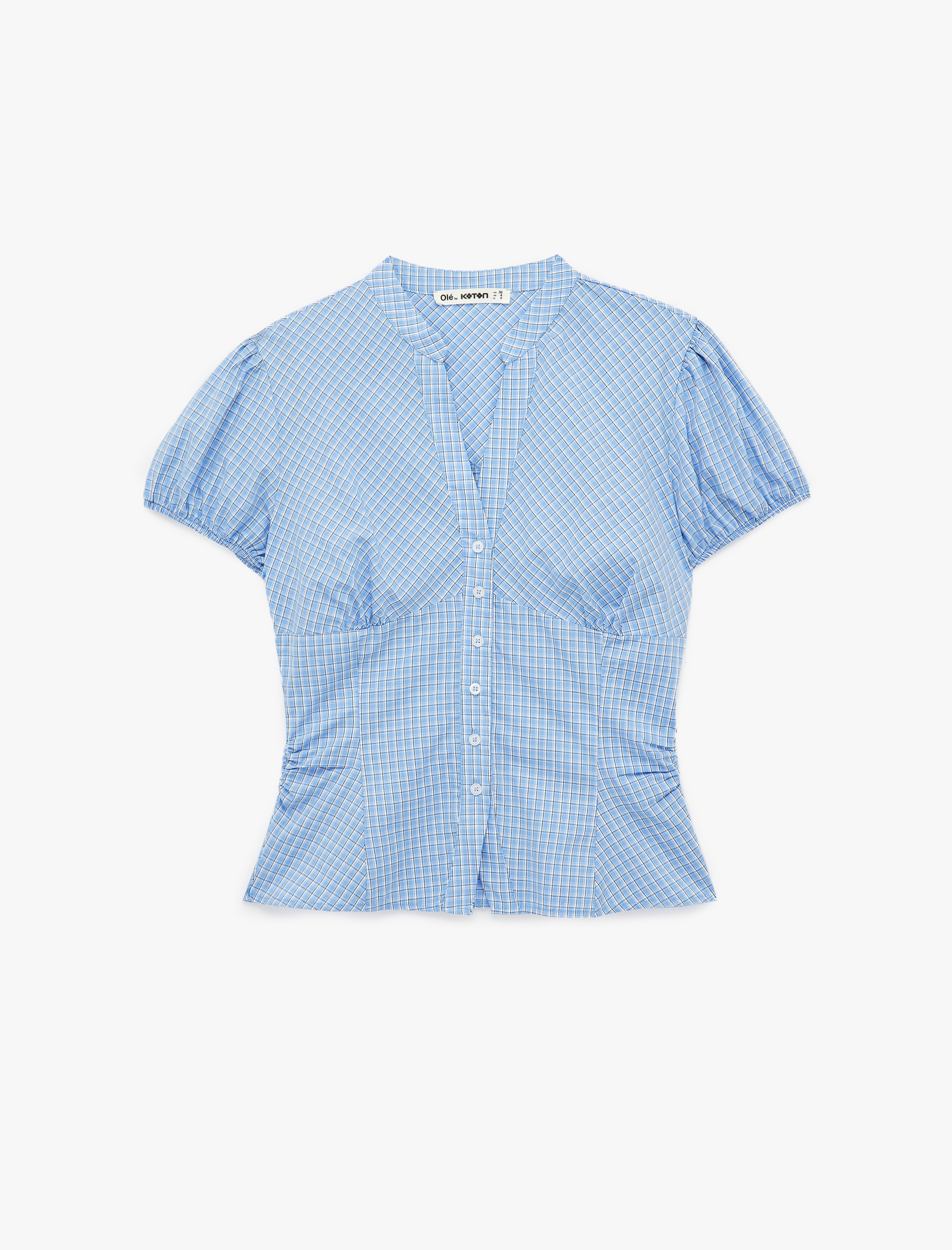   Pamuklu Slim Fit Poplin Balon Kollu V Yaka Gömlek