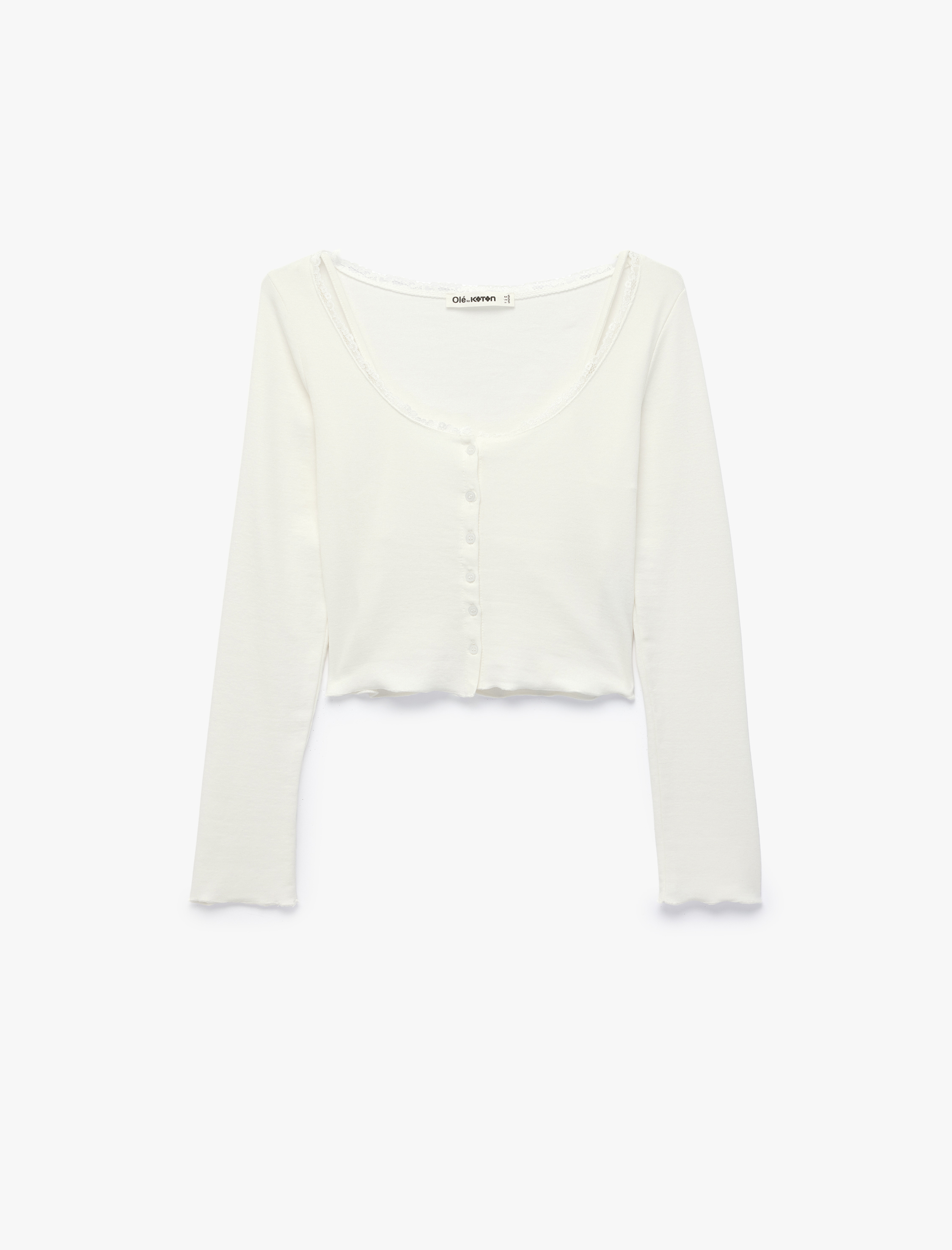   Modal Karışımlı Dantel Detaylı Slim Fit Kısa Kollu U Yaka Hırka
