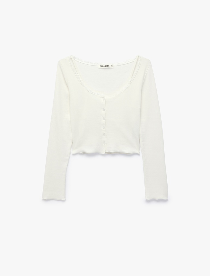  Modal Karışımlı Dantel Detaylı Slim Fit Kısa Kollu U Yaka Hırka
