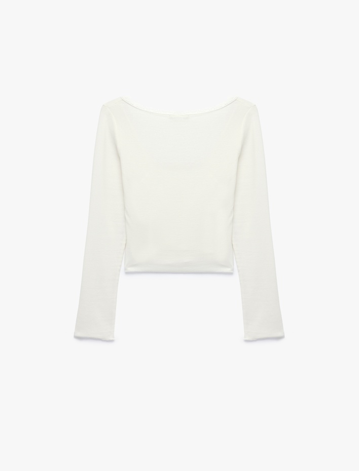  Modal Karışımlı Dantel Detaylı Slim Fit Kısa Kollu U Yaka Hırka