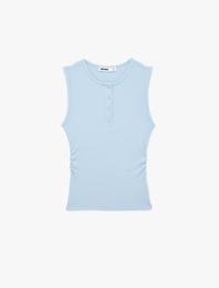 Ribanalı Düğmeli Yuvarlak Henley Yaka Fitilli Atlet