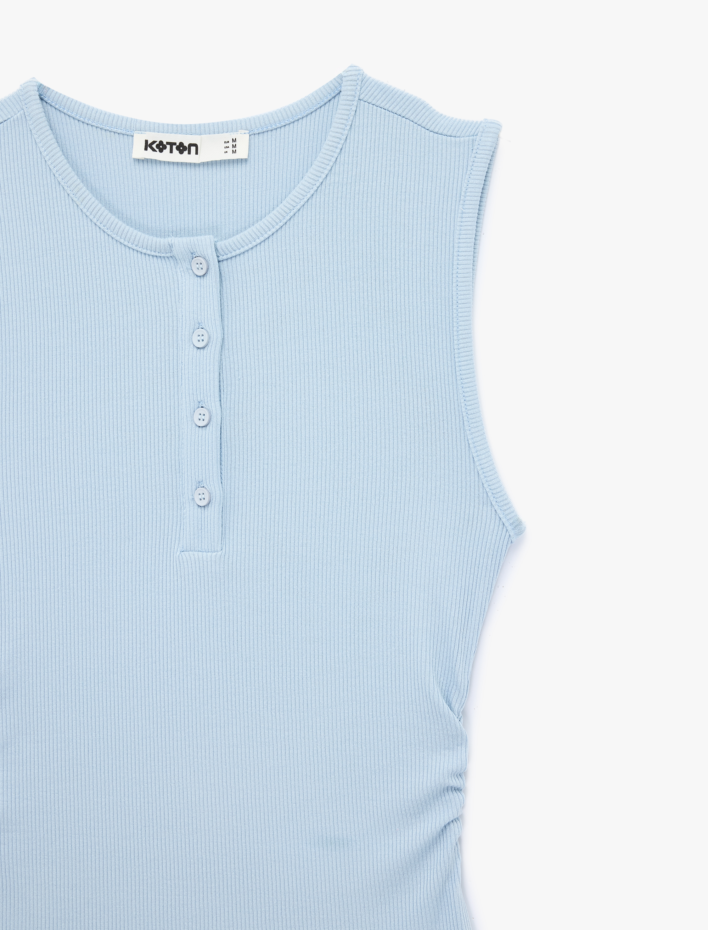   Ribanalı Düğmeli Yuvarlak Henley Yaka Fitilli Atlet