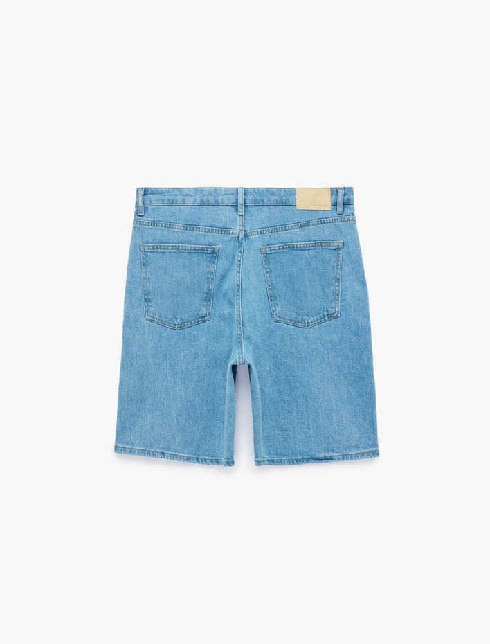  Pamuklu Cepli Normal Bel Straight Fit Bermuda Klasik Jean Şort