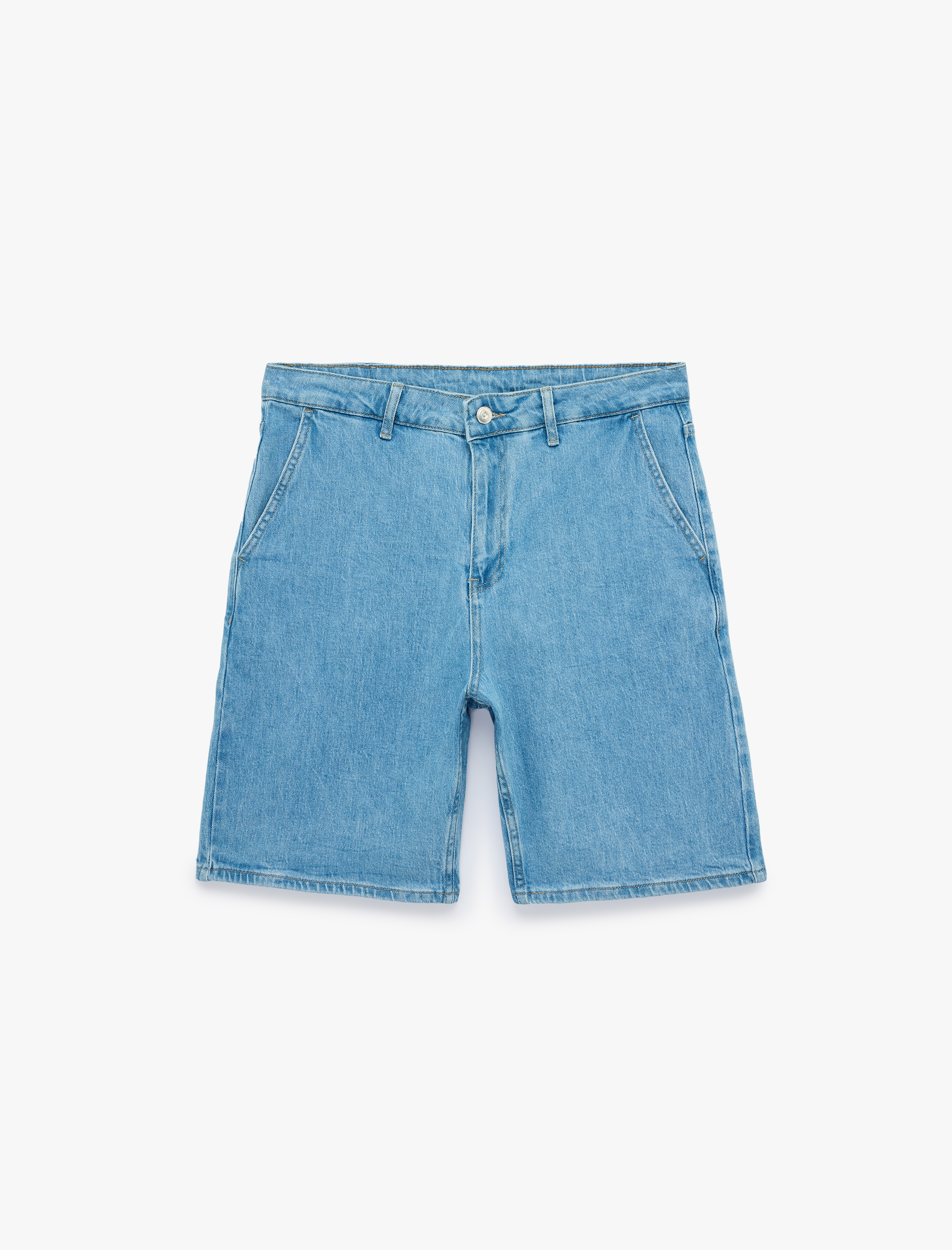   Pamuklu Cepli Normal Bel Straight Fit Bermuda Klasik Jean Şort