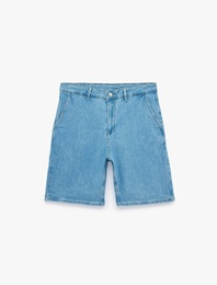 Pamuklu Cepli Normal Bel Straight Fit Bermuda Klasik Jean Şort