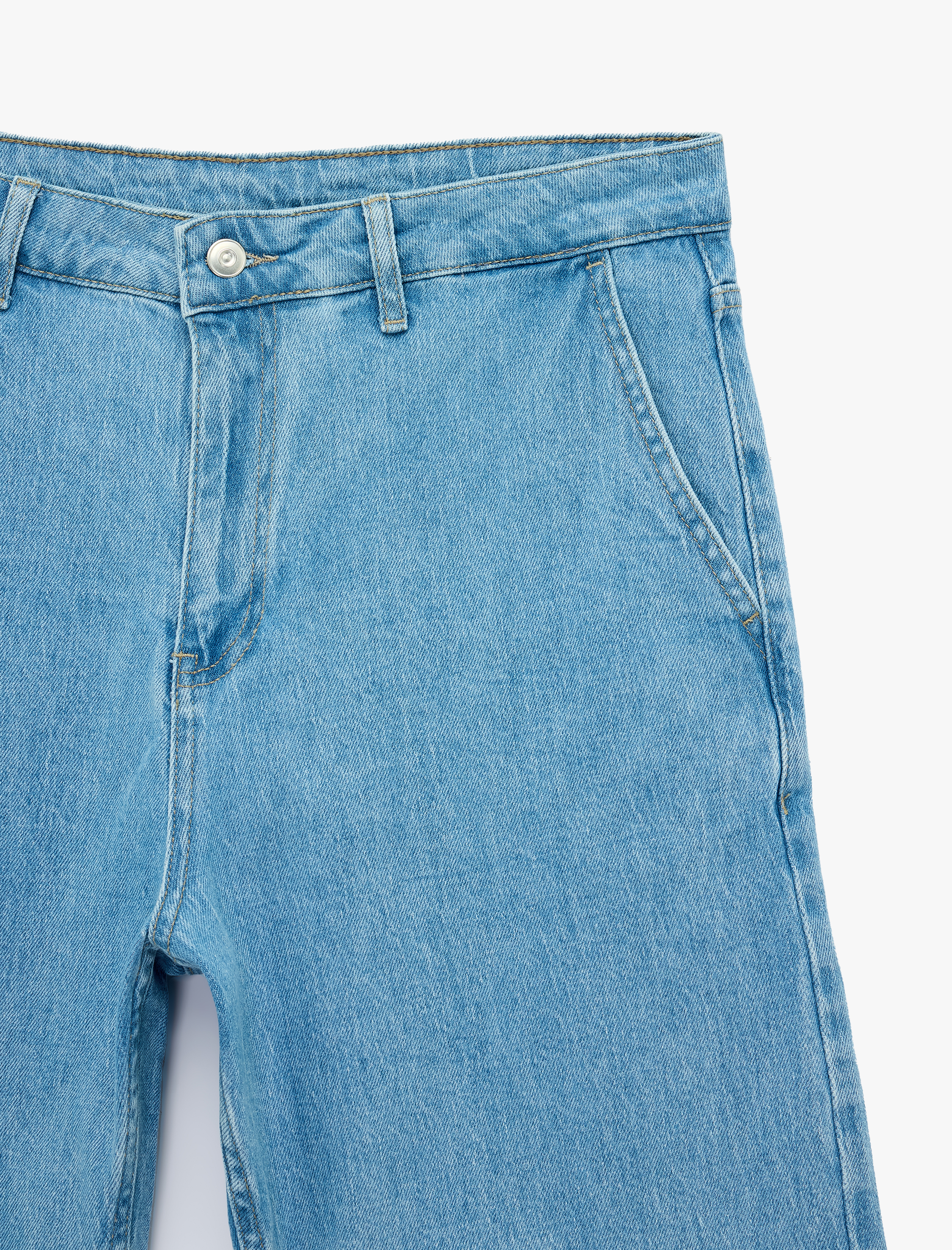   Pamuklu Cepli Normal Bel Straight Fit Bermuda Klasik Jean Şort