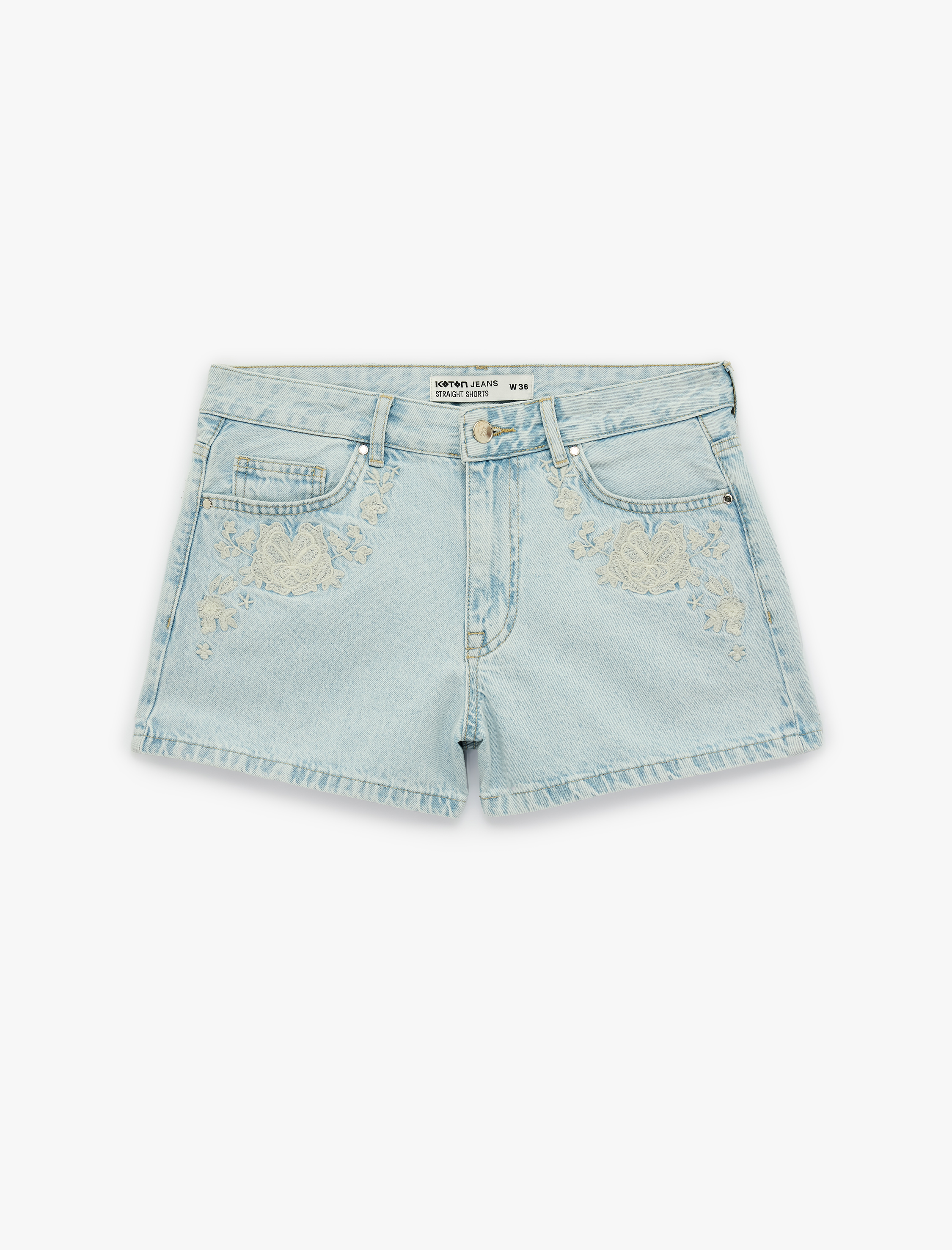   Pamuklu Nakış Detaylı Regular Fit Mini Denim Şort