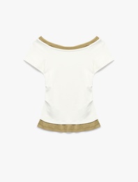 Viskon Kayık İkili Yaka Kısa Kollu Slim Fit Tişört