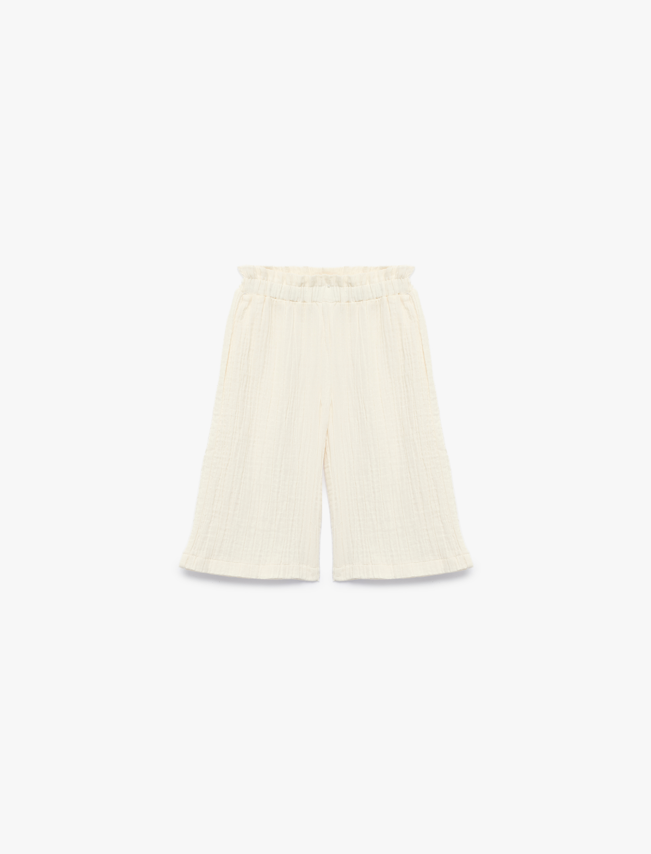  Kız Bebek Pamuklu Beli Lastikli Müslin Geniş Paça Pantolon