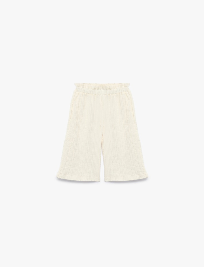 Kız Bebek Pamuklu Beli Lastikli Müslin Geniş Paça Pantolon