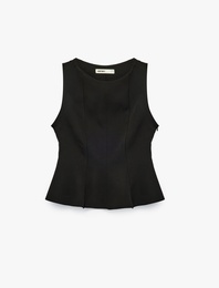 Slim Fit Kolsuz Bisiklet Yaka Peplum Bluz