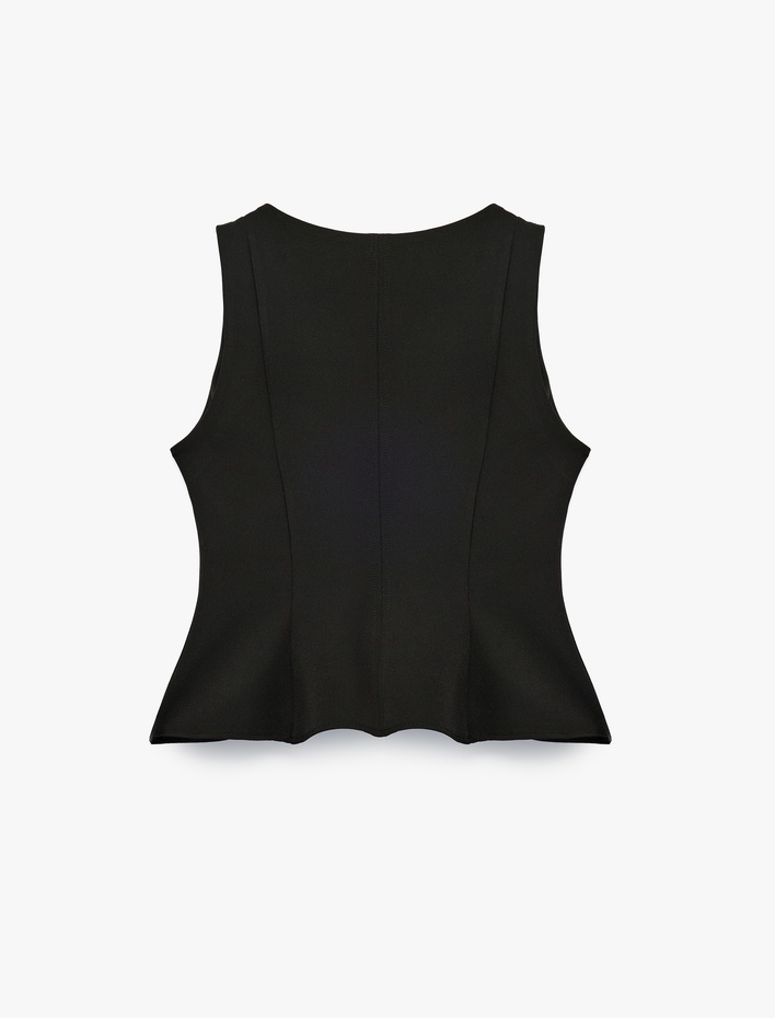  Slim Fit Kolsuz Bisiklet Yaka Peplum Bluz