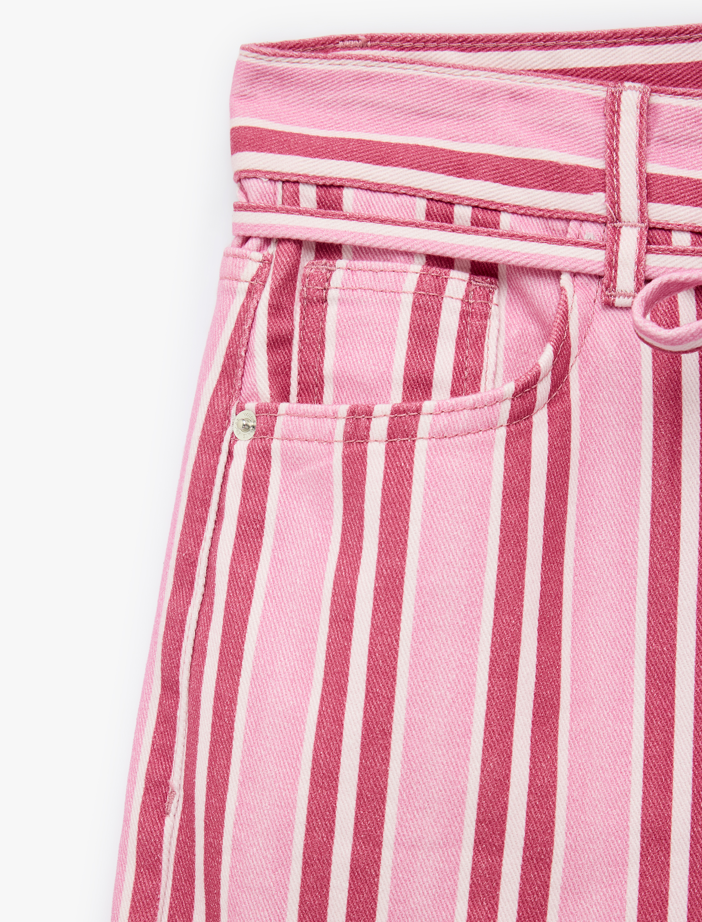  Pamuklu Beli Bağcıklı Çizgili Kısa Geniş Paça Pantolon -  Crop Wide Leg Jeans