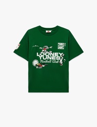 Looney Tunes Lisanslı Futbol Temalı Baskılı Bisiklet Yaka Kısa Kollu Tişört