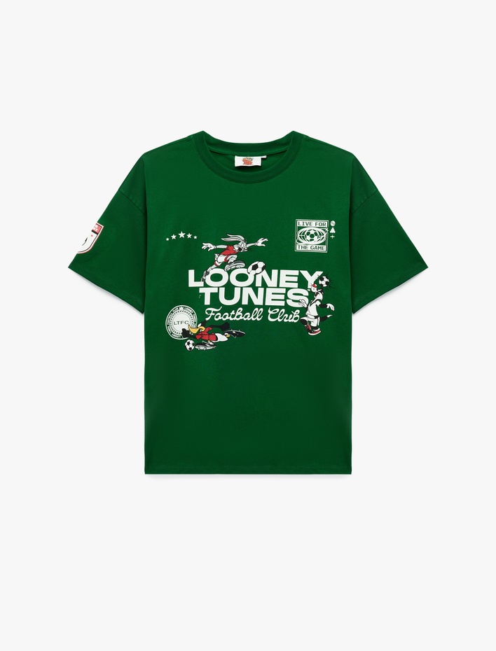  Looney Tunes Lisanslı Futbol Temalı Baskılı Bisiklet Yaka Kısa Kollu Tişört
