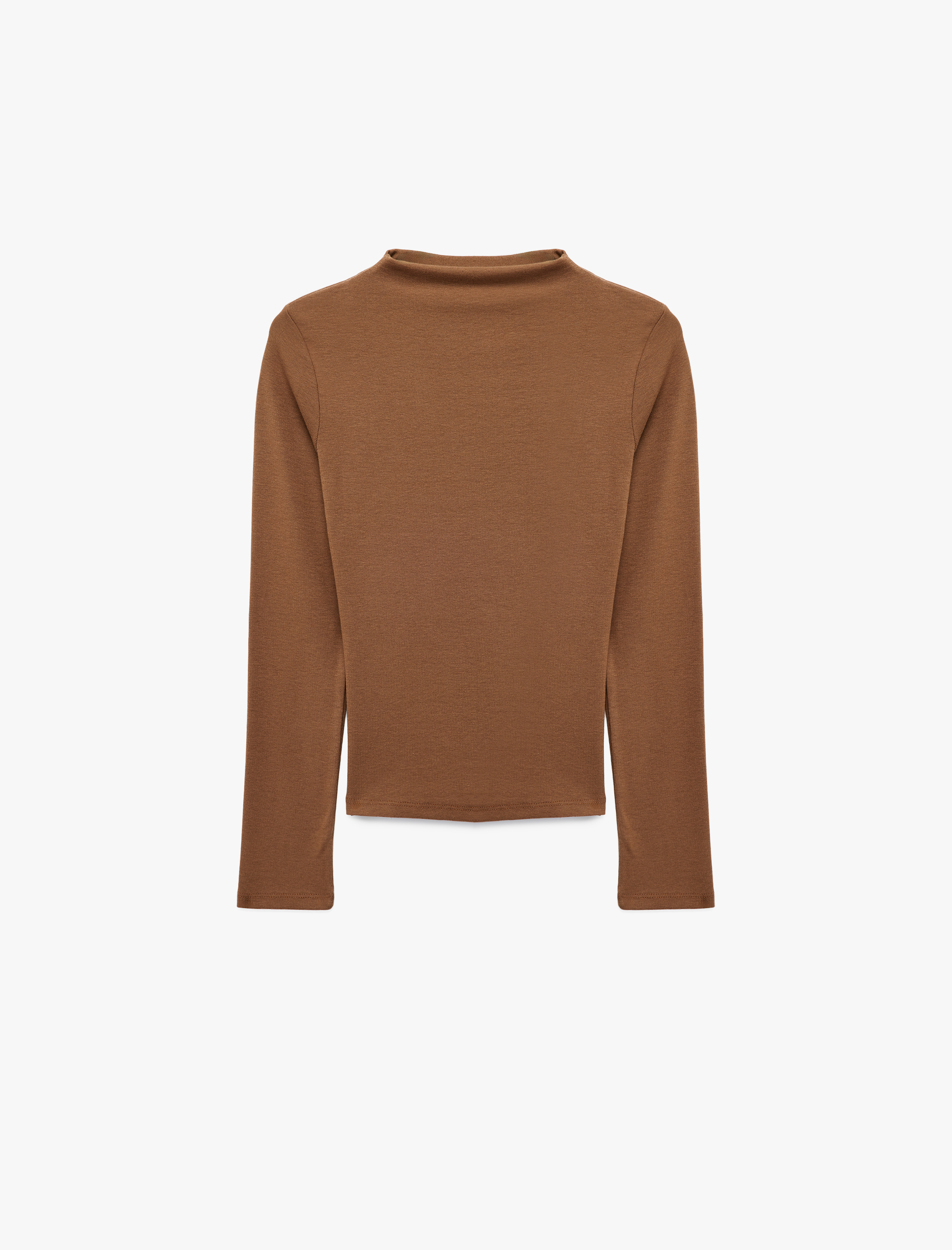   Modal Karışımlı Slim Fit Dik Yaka Uzun Kollu Tişört