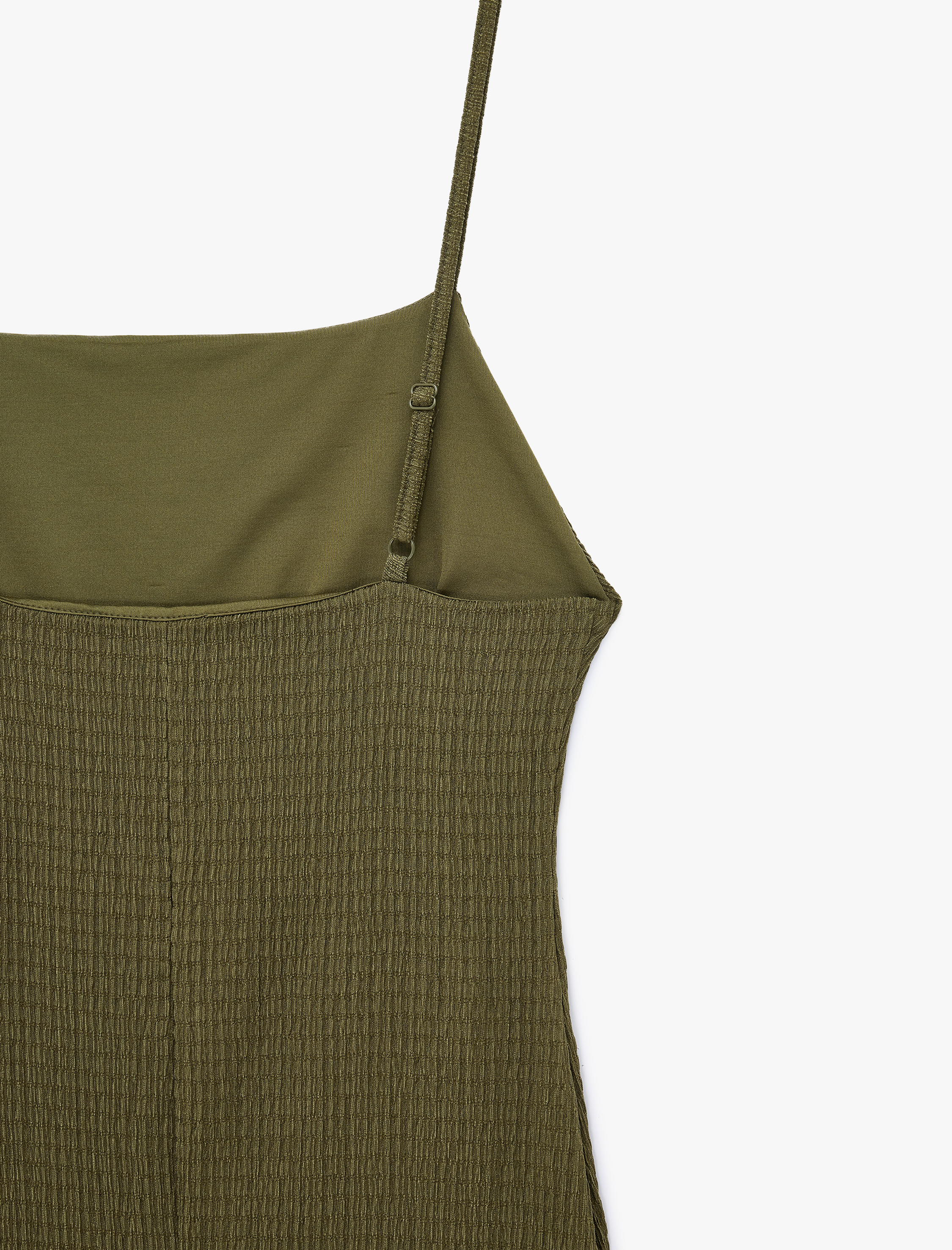  Bürümcük Kumaş Slim Fit Yırtmaçlı Kare Yaka İnce Askılı Kalem Elbise