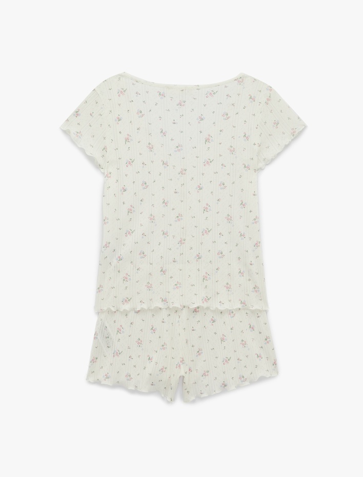  Pamuklu Kısa Kollu Desenli Şortlu Pijama Takımı