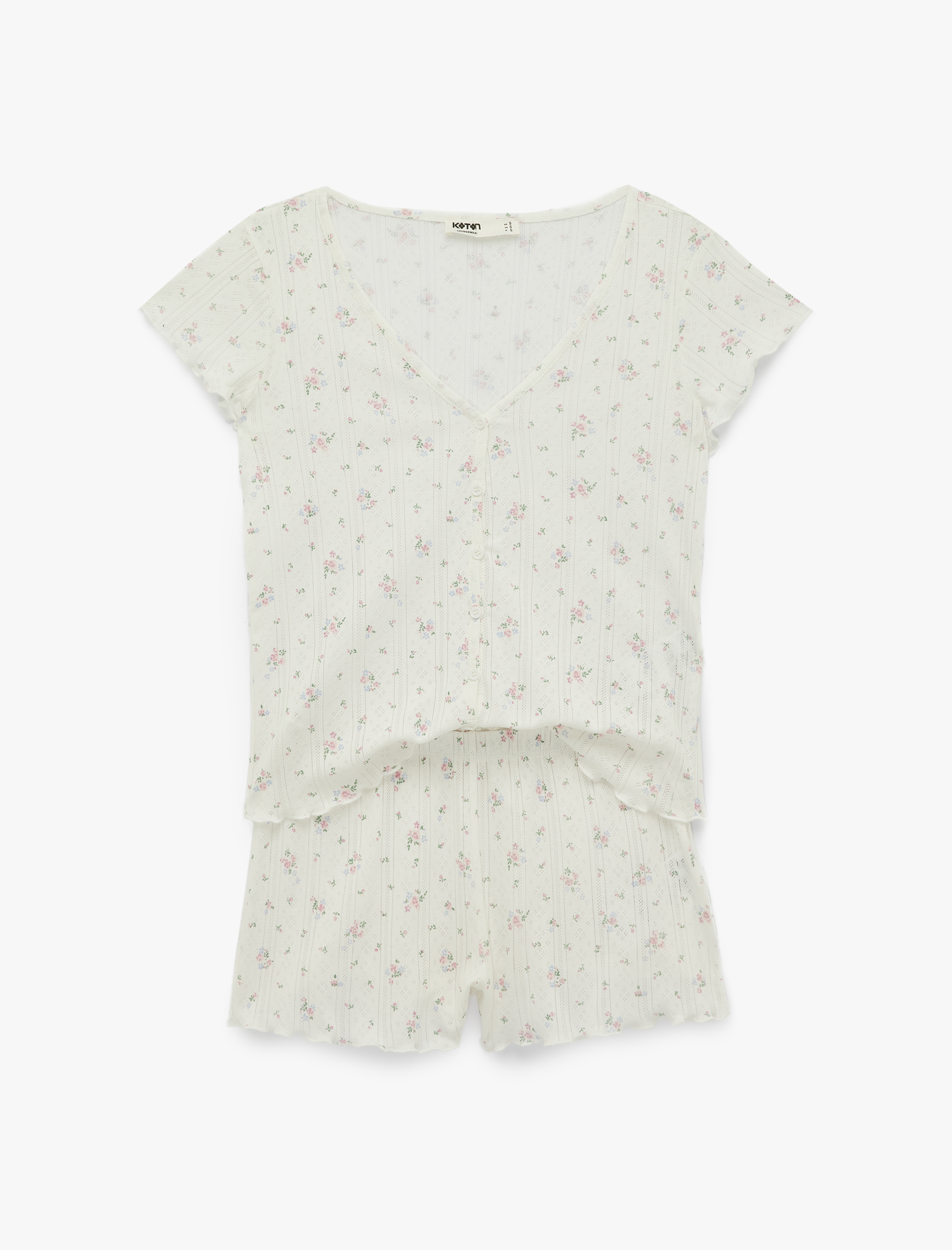   Pamuklu Kısa Kollu Desenli Şortlu Pijama Takımı