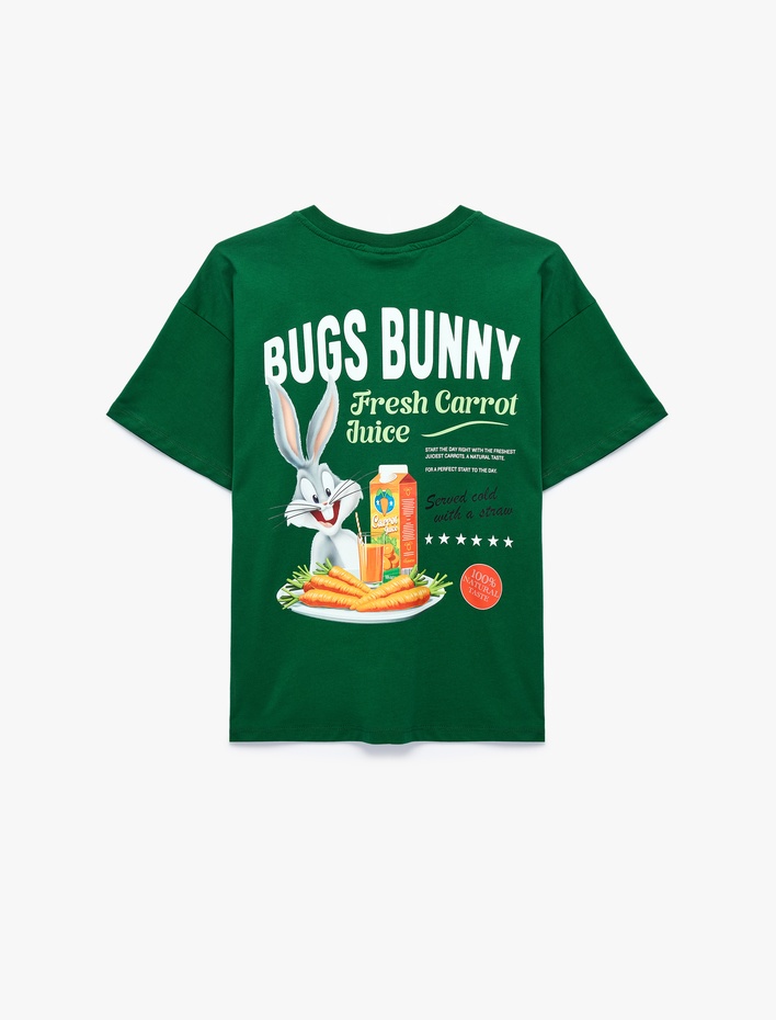  Bugs Bunny Lisanslı Rahat Kalıp Bisiklet Yaka Kısa Kollu Arkası Baskılı Tişört