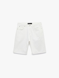 Normal Bel Pamuklu Straight Fit Cepli Bermuda Jean Şort