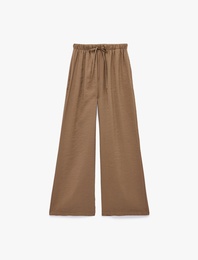 Modal Kumaş Rahat Kalıp Beli Lastikli Bağcıklı Geniş Paça Pantolon