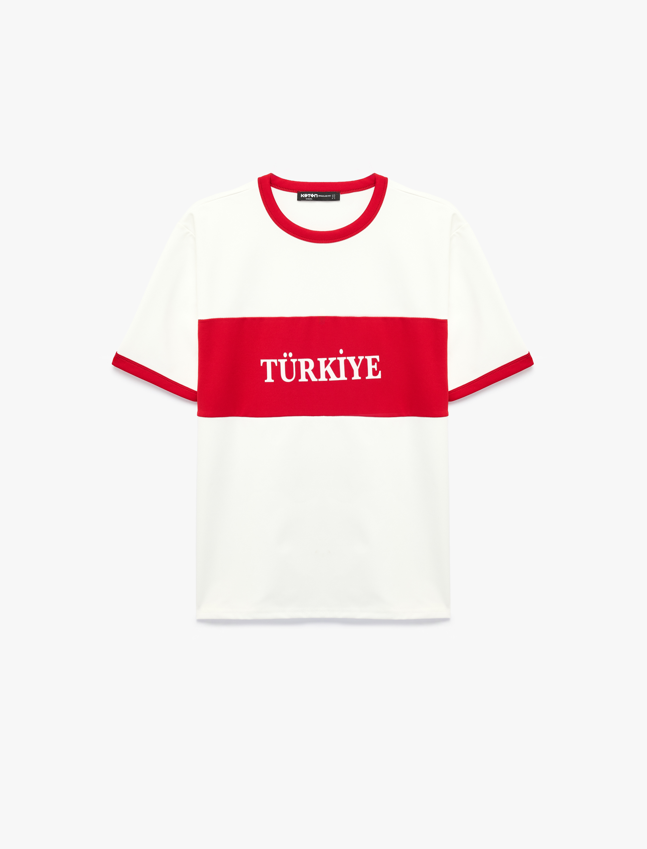   Regular Fit Bisiklet Yaka Renk Bloklu Kısa Kollu Futbol Temalı Baskılı Tişört