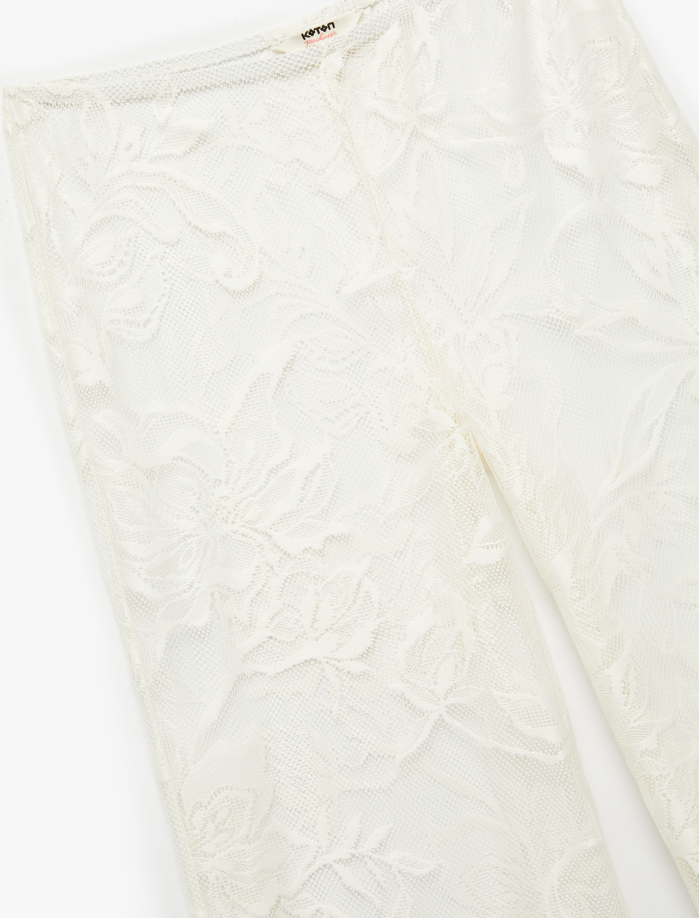   Transparan Floral Dokulu Geniş Paça Dantel Pareo Pantolon