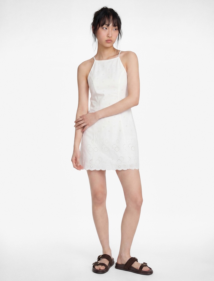  Pamuklu Halter Yaka Nakışlı Bodycon Mini Fisto Elbise