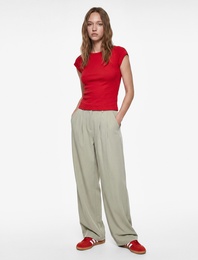 Slim Fit Kısa Kollu Kayık Yaka Kaşkorse Pamuklu Tişört