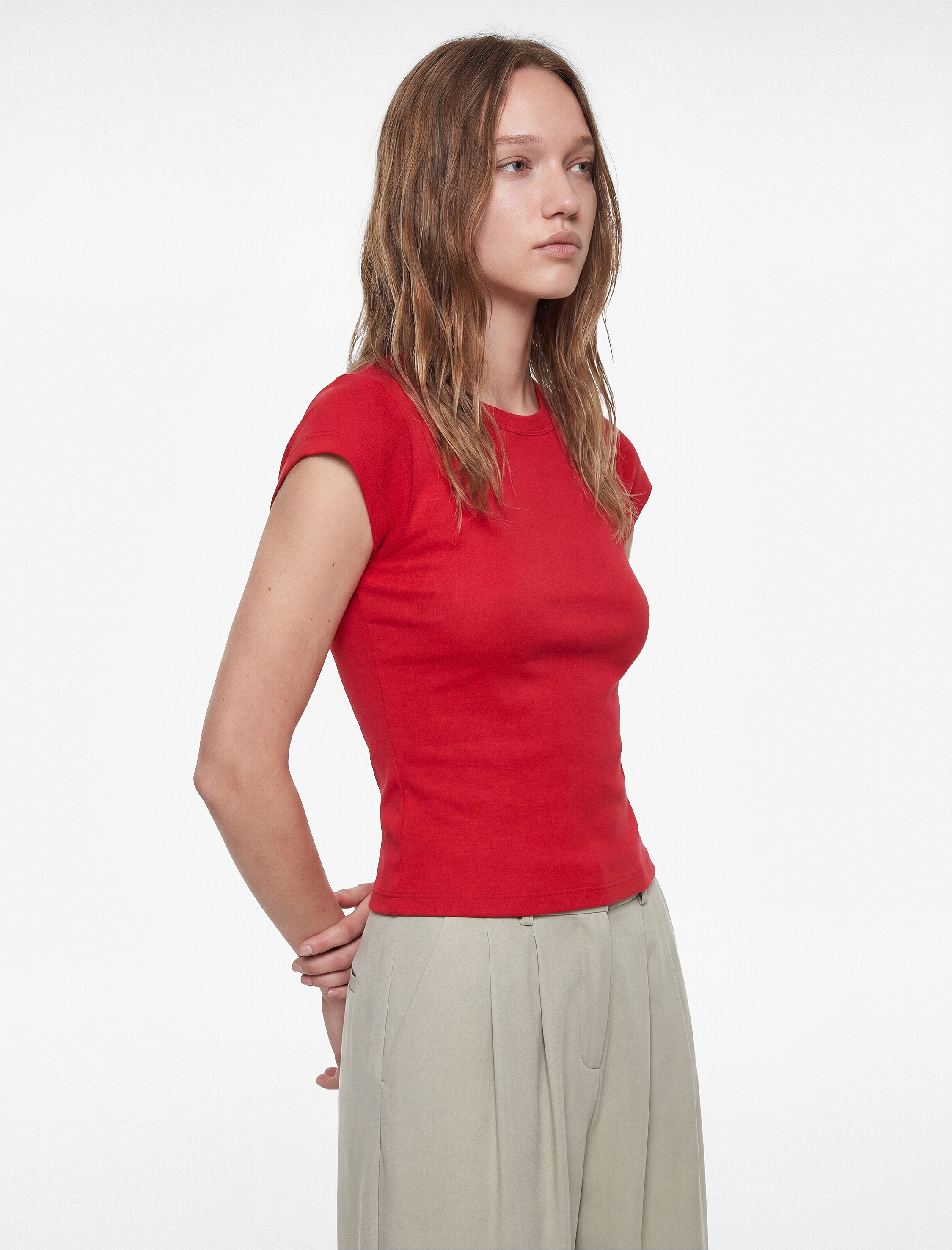   Slim Fit Kısa Kollu Kayık Yaka Kaşkorse Pamuklu Tişört