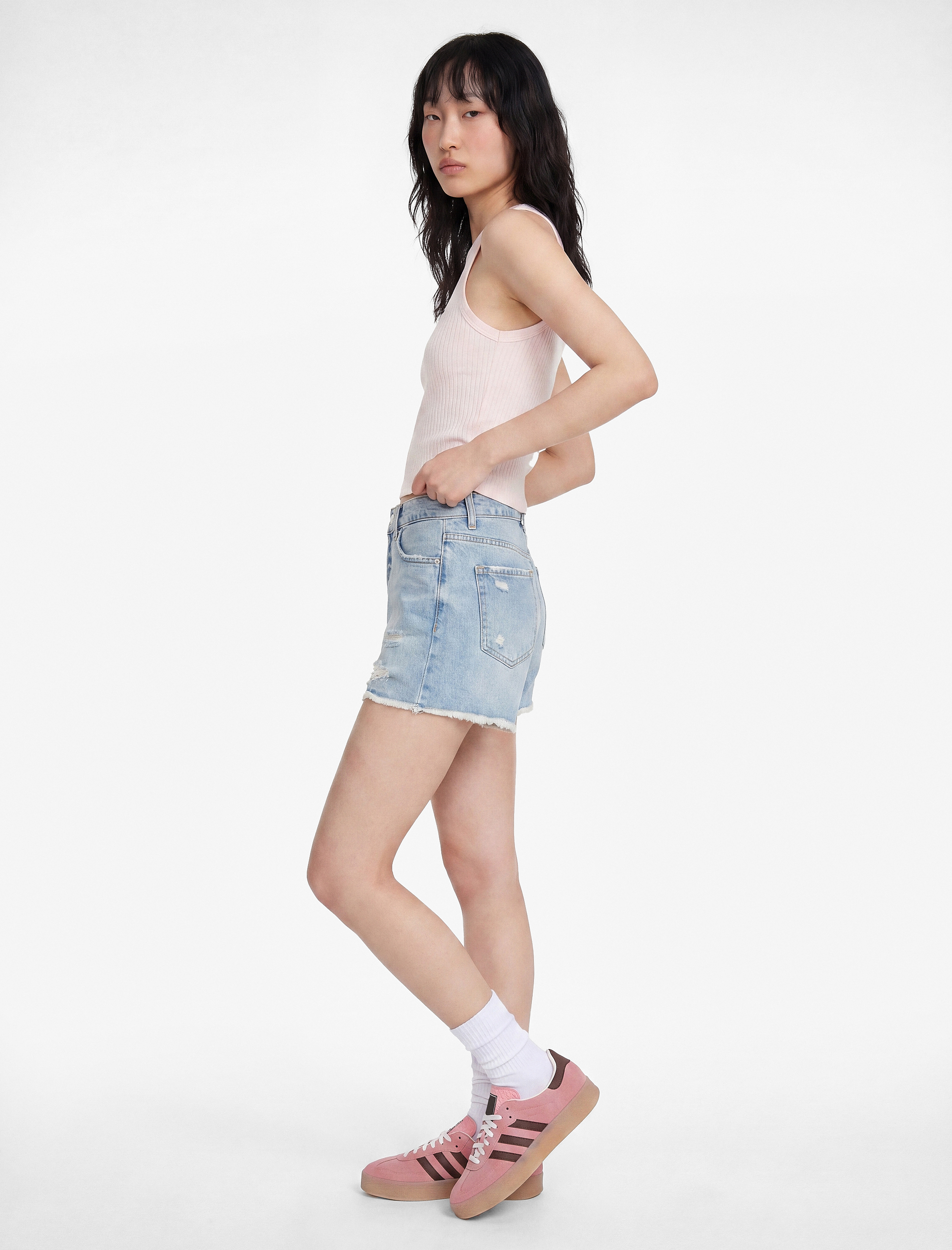   Yıpratma Detaylı Pamuklu Rahat Kalıp Mini Denim Şort