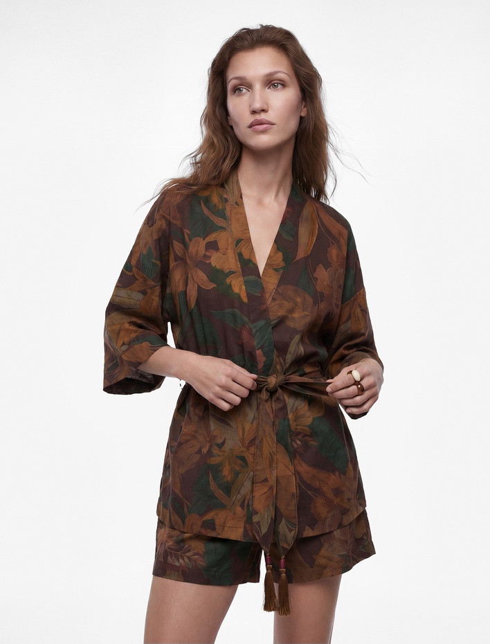  Koton X Melis Ağazat - Püsküllü Kuşak Detaylı Floral Desenli Kimono