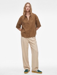 Klasik Yaka Yarım Kollu Oversize Jean Gömlek