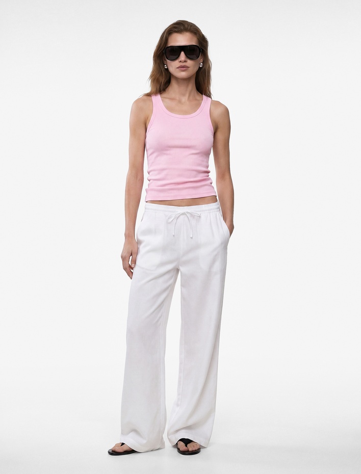  Pamuklu Kaşkorse Slim Fit U Yaka Fitilli Atlet