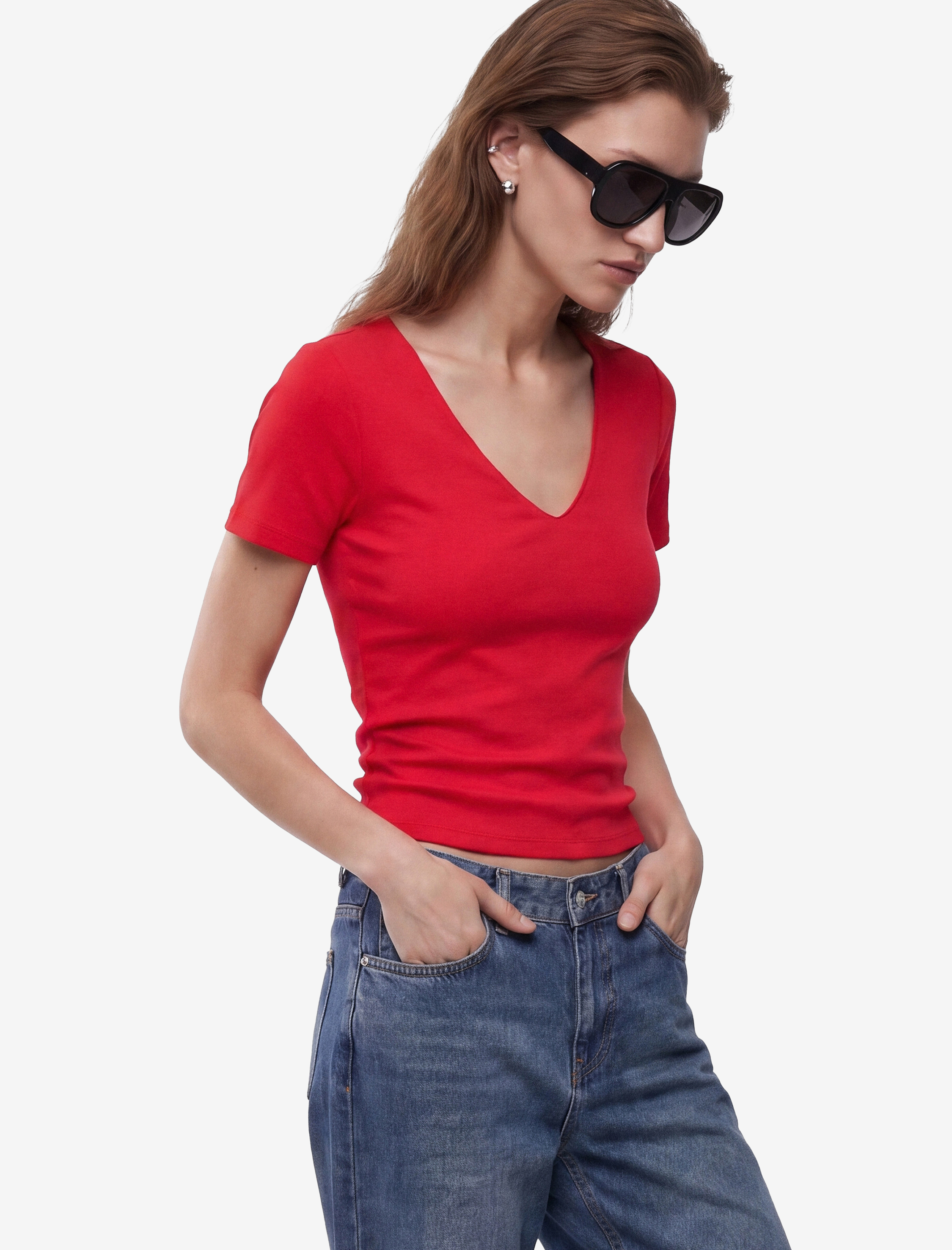   Pamuklu Slim Fit Kısa Kollu V Yaka Tişört
