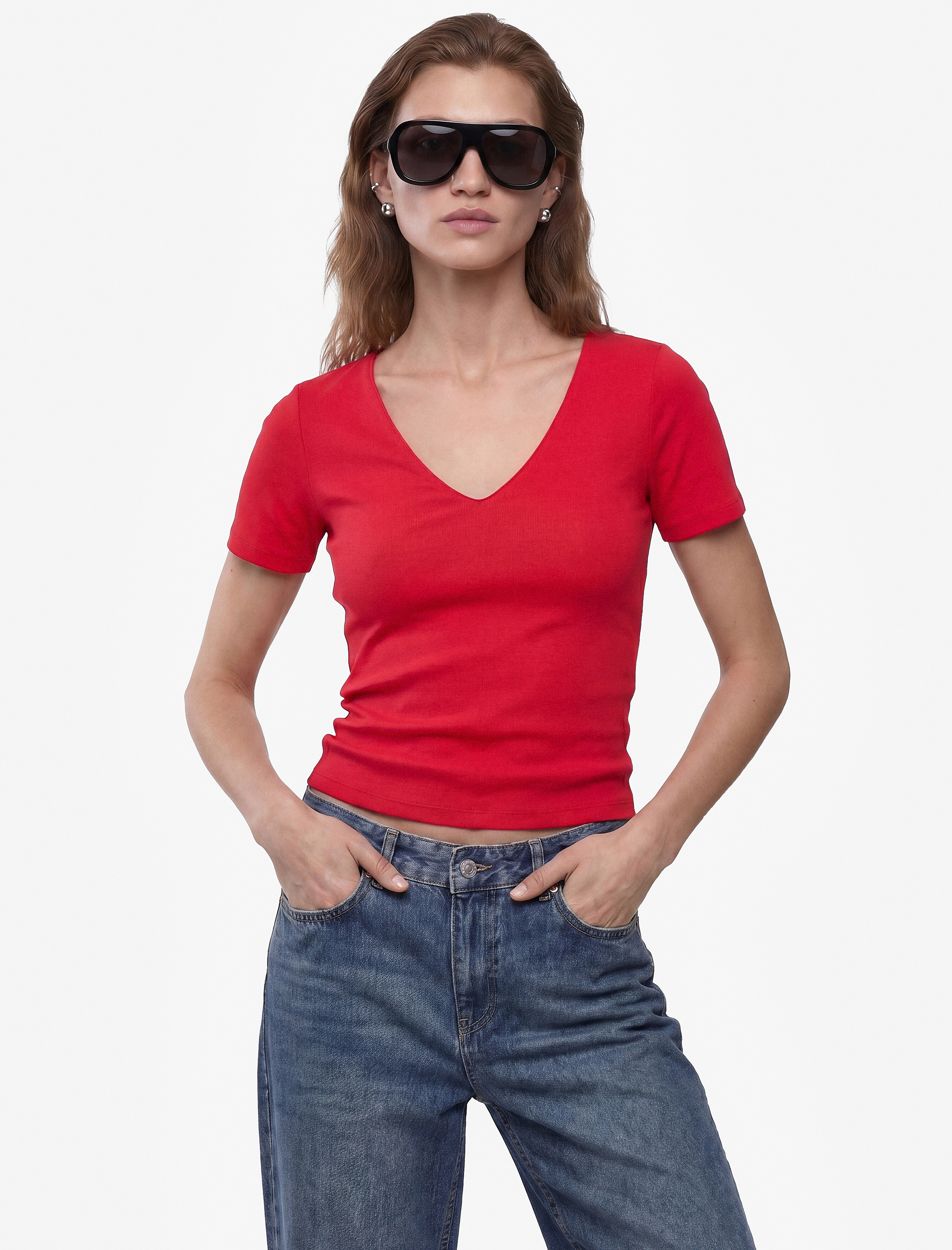   Pamuklu Slim Fit Kısa Kollu V Yaka Tişört
