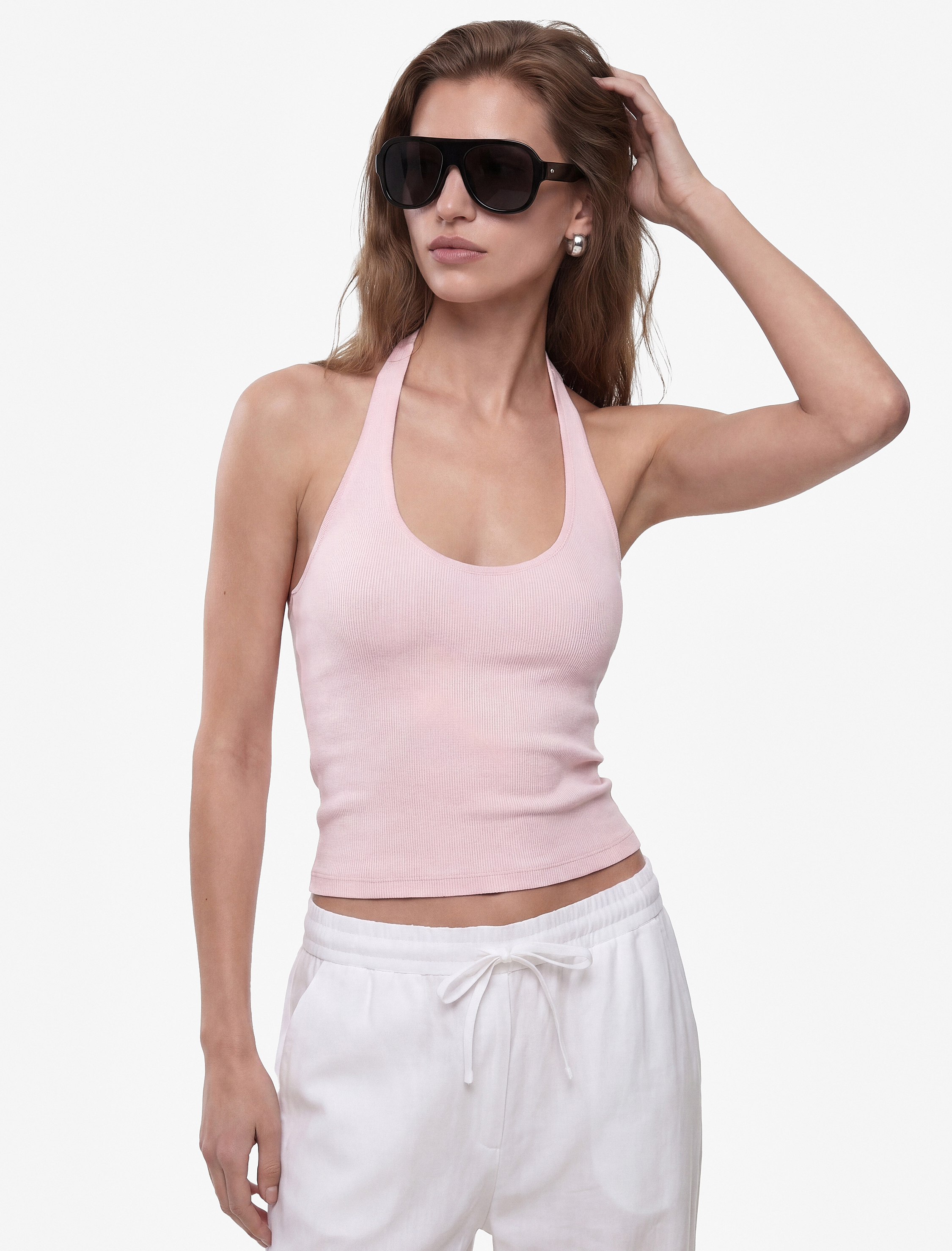   Pamuklu Ribanalı Slim Fit Sırt Dekolteli U Yaka Bluz
