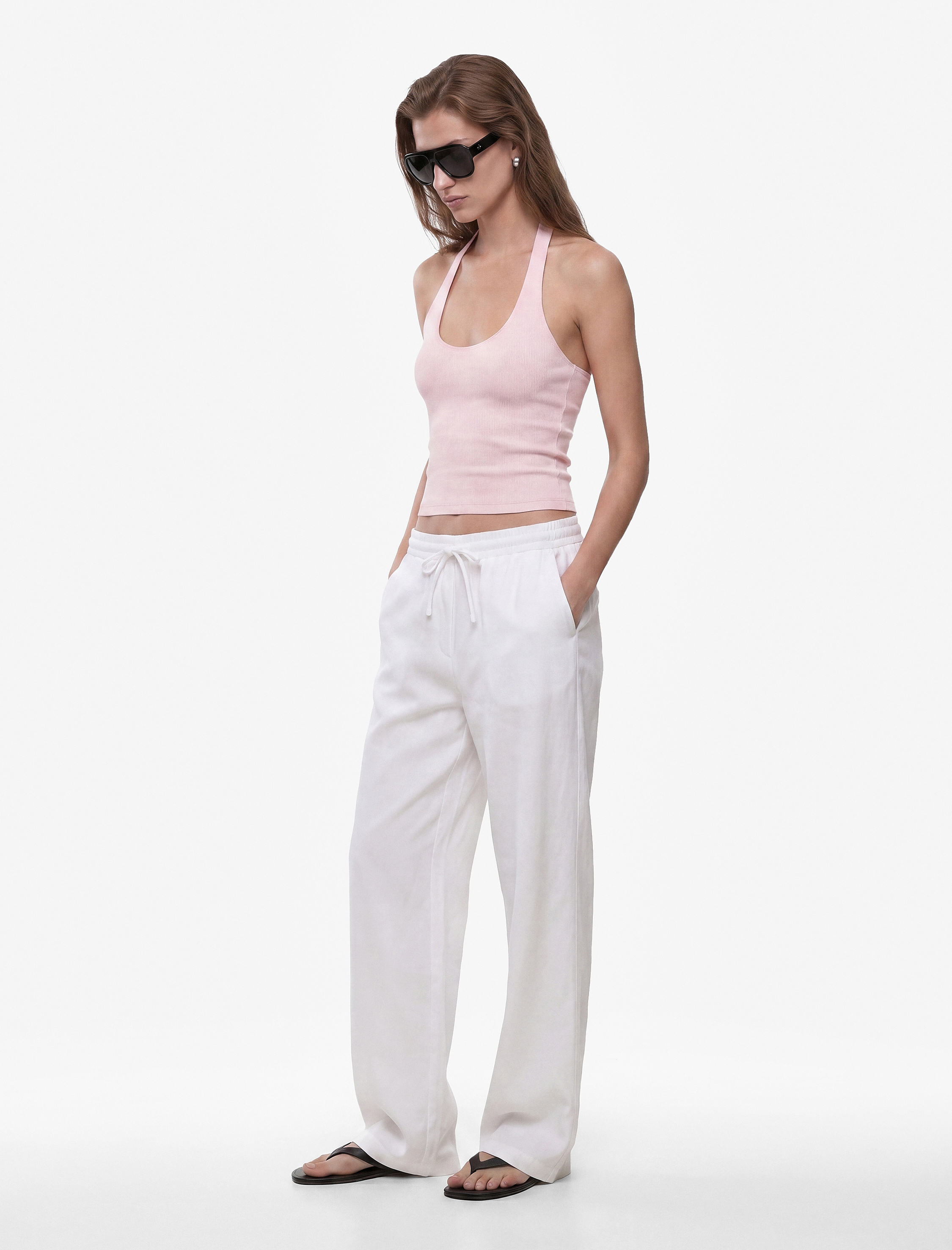   Pamuklu Ribanalı Slim Fit Sırt Dekolteli U Yaka Bluz