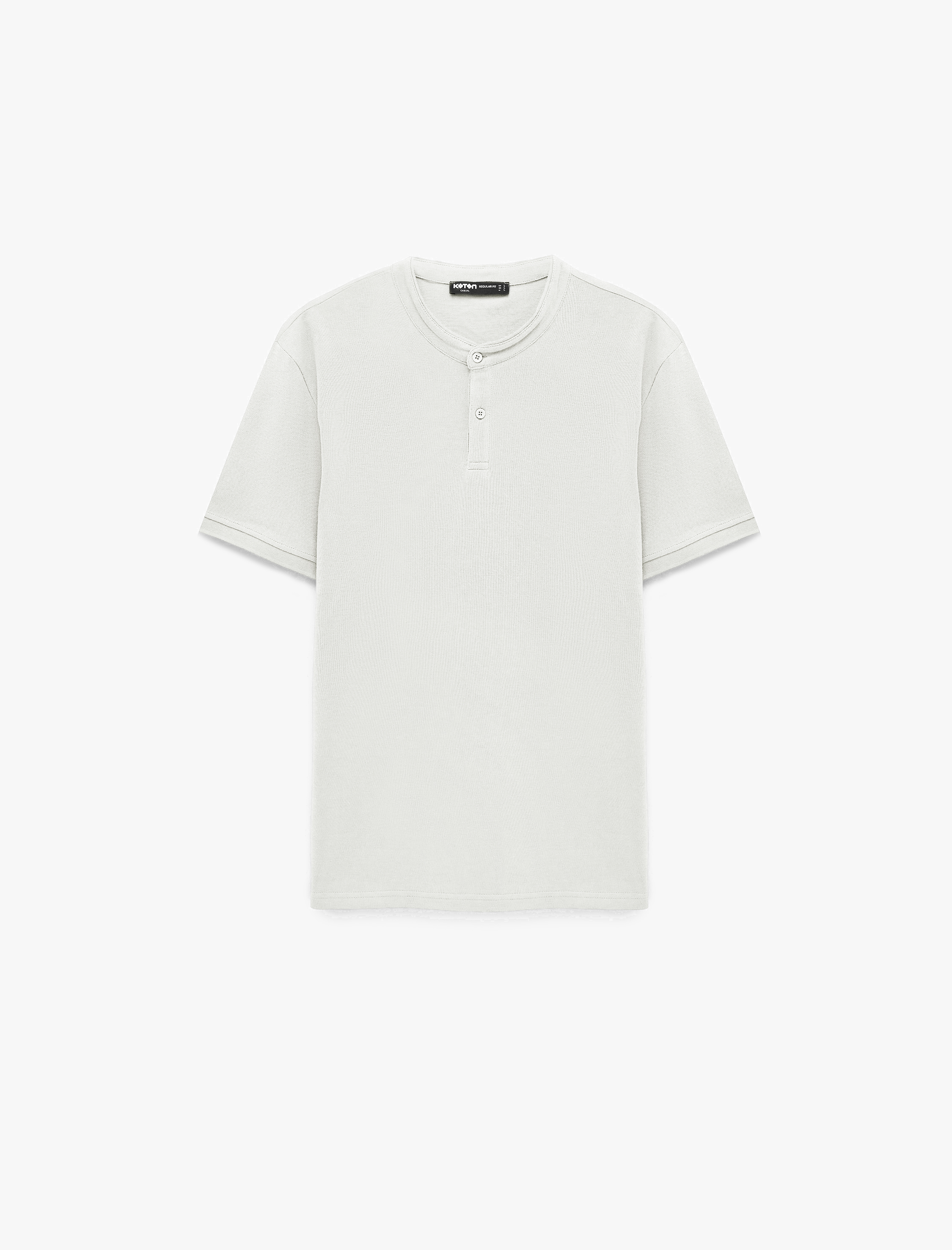   Regular Fit Pamuklu Düğmeli Kısa Kollu Henley Yaka Tişört