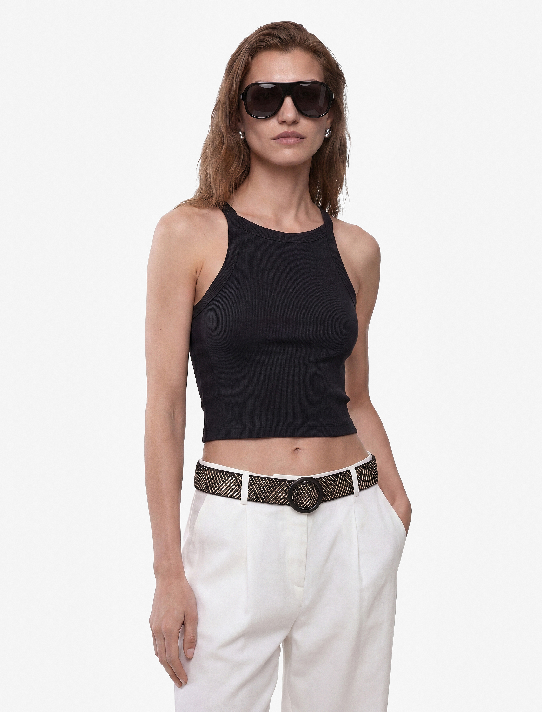   Pamuklu Ribanalı Slim Fit Kolsuz Halter Yaka Crop Top