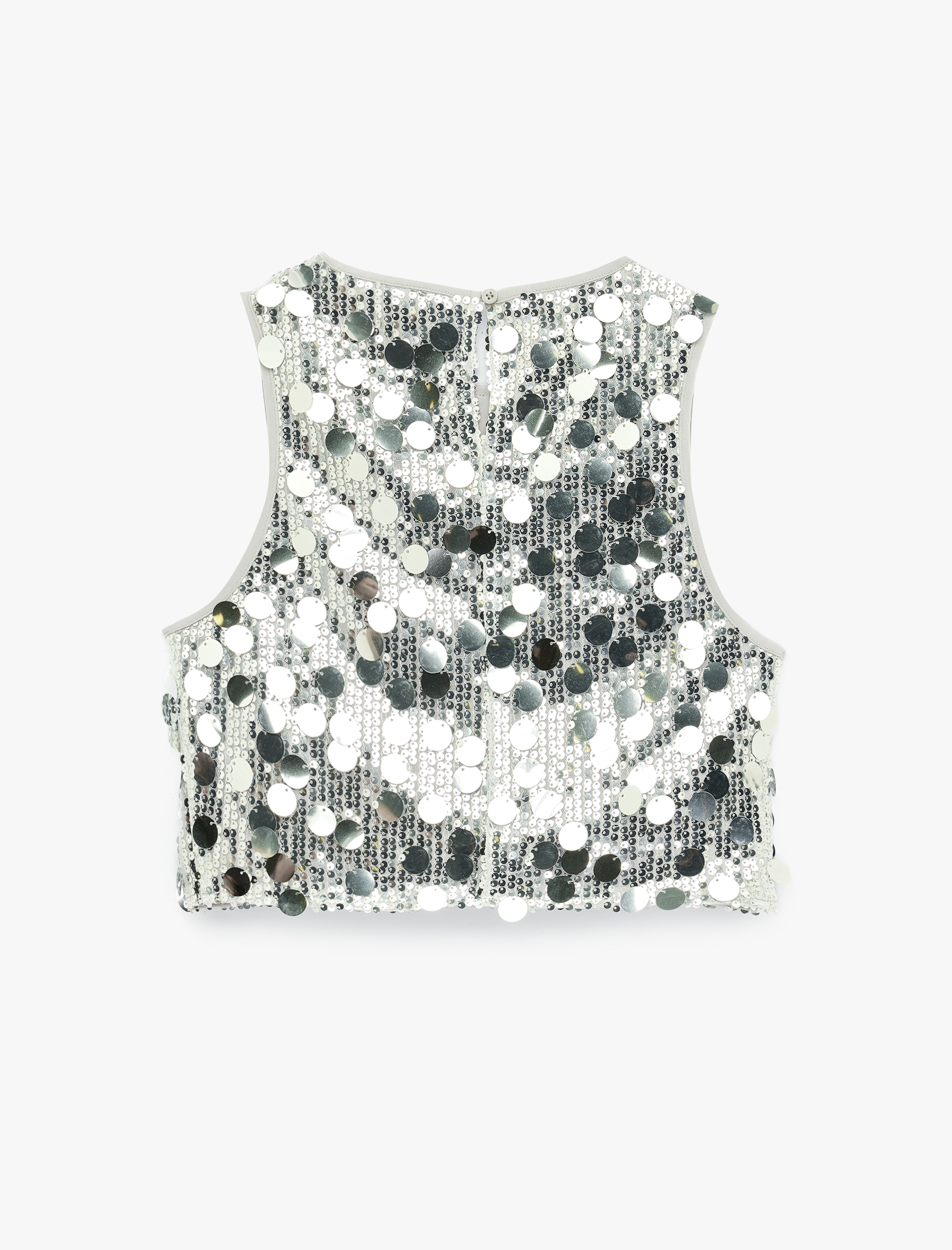   Pullu Payetli Bisiklet Yaka Kolsuz Crop Abiye Bluz