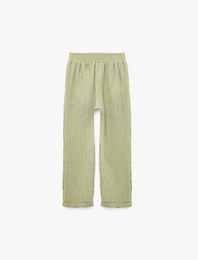 Pamuklu Beli Lastikli Cepli Müslin Pantolon