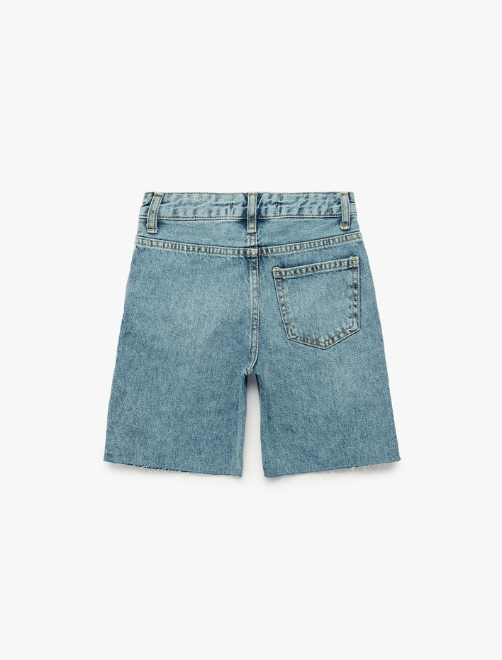 Erkek Çocuk Pamuklu Baskı Detaylı Loose Fit Denim Şort