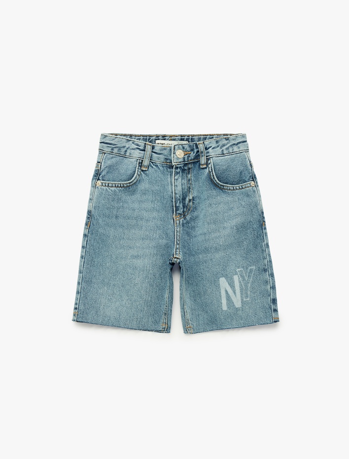 Erkek Çocuk Pamuklu Baskı Detaylı Loose Fit Denim Şort