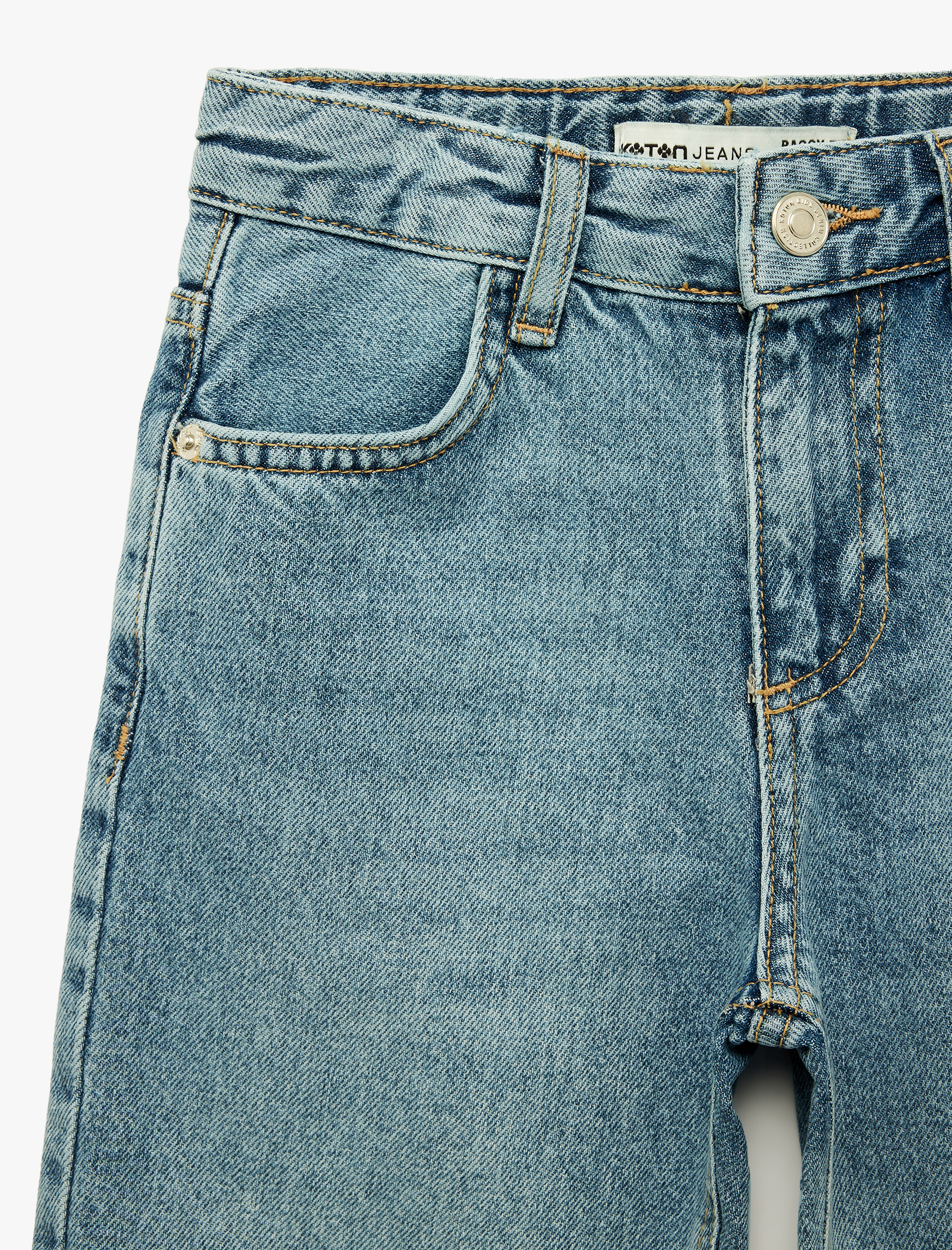  Erkek Çocuk Pamuklu Baskı Detaylı Loose Fit Denim Şort